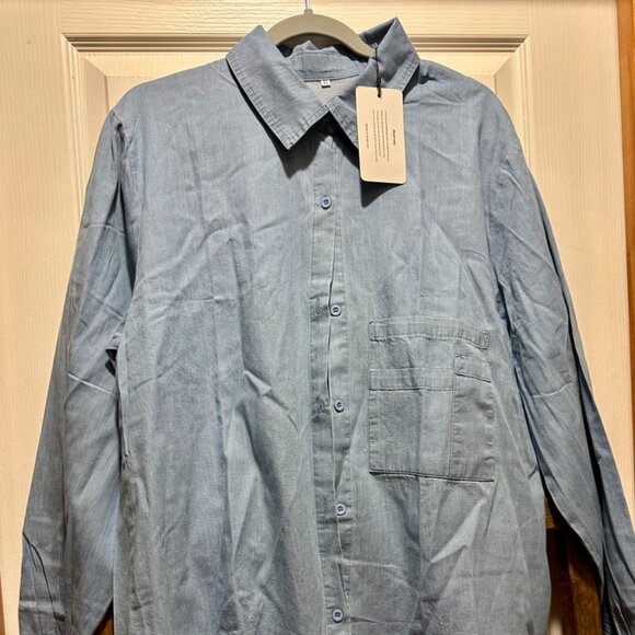 Linen Cotton Light Denim Button Up Relaxed Fit XL - Picture 1 of 3